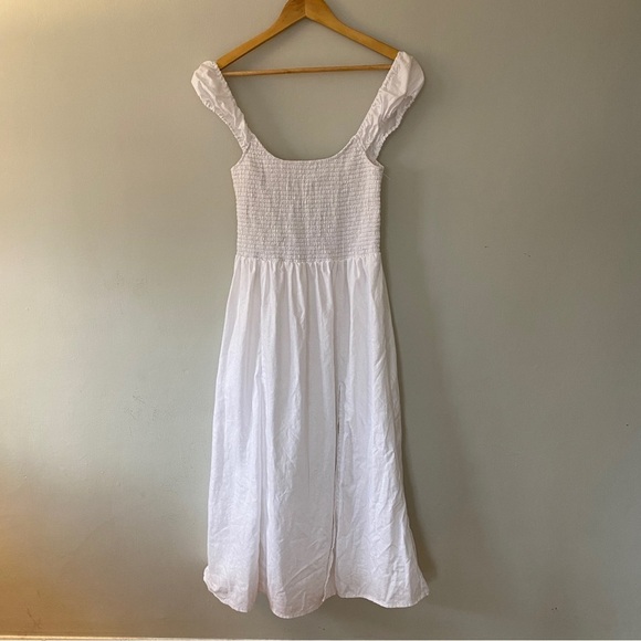 Reformation Tavi 100% Linen White Smocked Ruffle Midi Dress Size Large NWOT - Picture 5 of 10